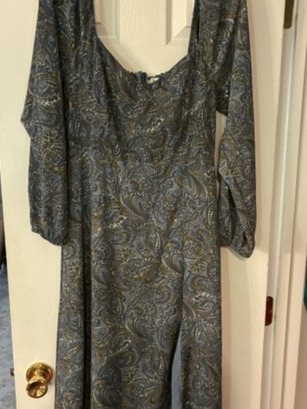 Women's Forever 21 Blue Paisley Midi Long sleeve Dress Sz L Fairy Goth Romantic